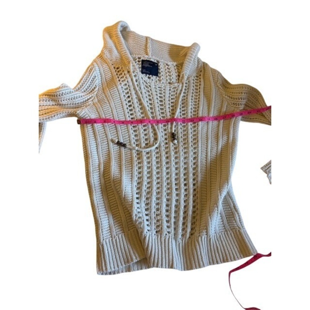 American Eagle Cream Crochet Knit Hoodie Sweater Cotton Boho Beach Women's L - Picture 8 of 8